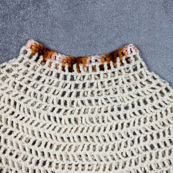 Vintage 60s 70s Cream Hand Crocheted Fringe Poncho One Size - Picture 4 of 4